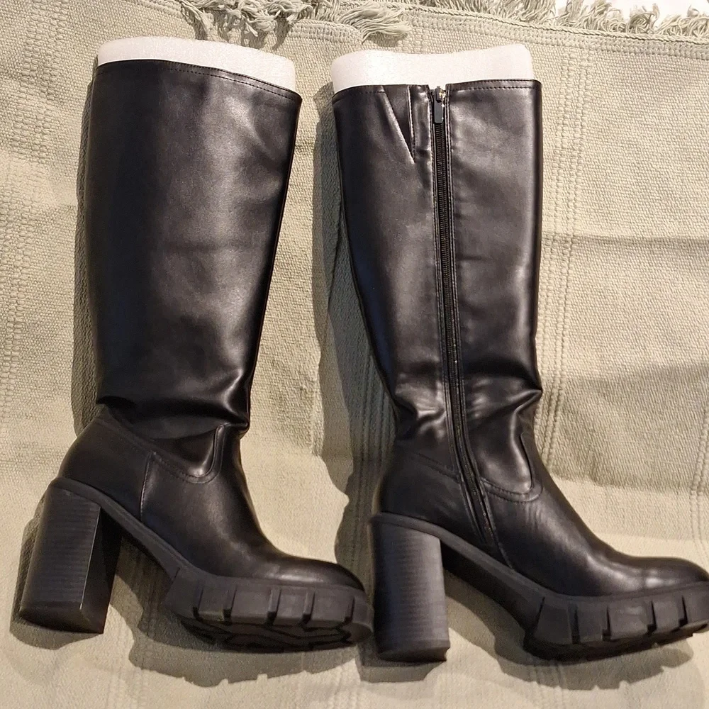 Nine West Kani clunky black stacked heeled knee boots 9M - Picture 4 of 10